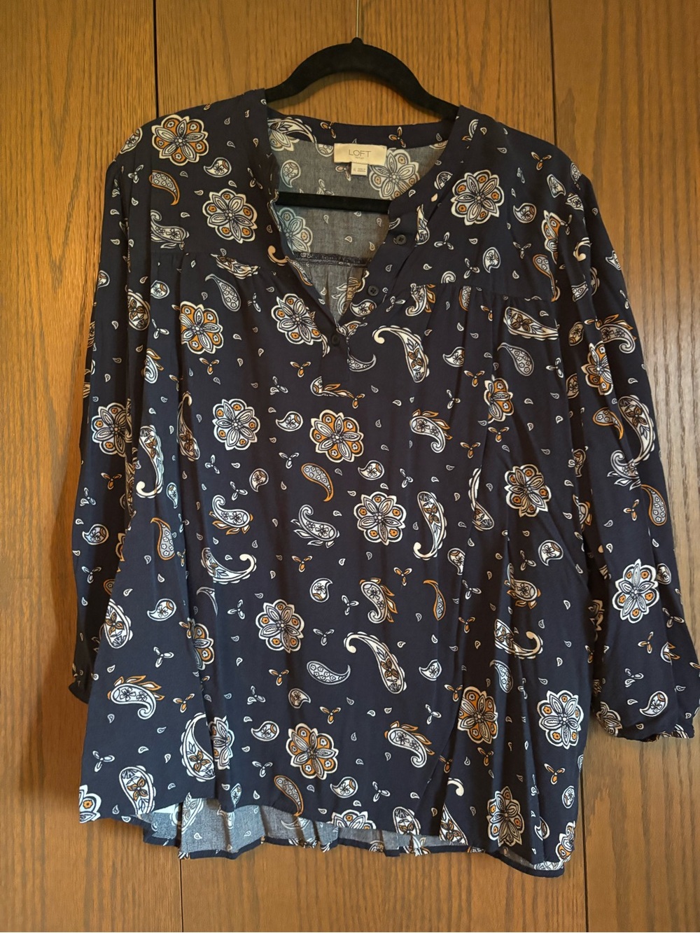 LOFT Navy Paisley Floral Split-Neck Tunic